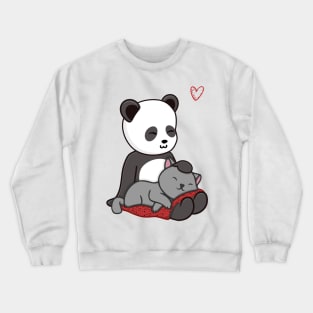 Cute Kawaii Chibi Panda Petting It's Pet Cat Crewneck Sweatshirt